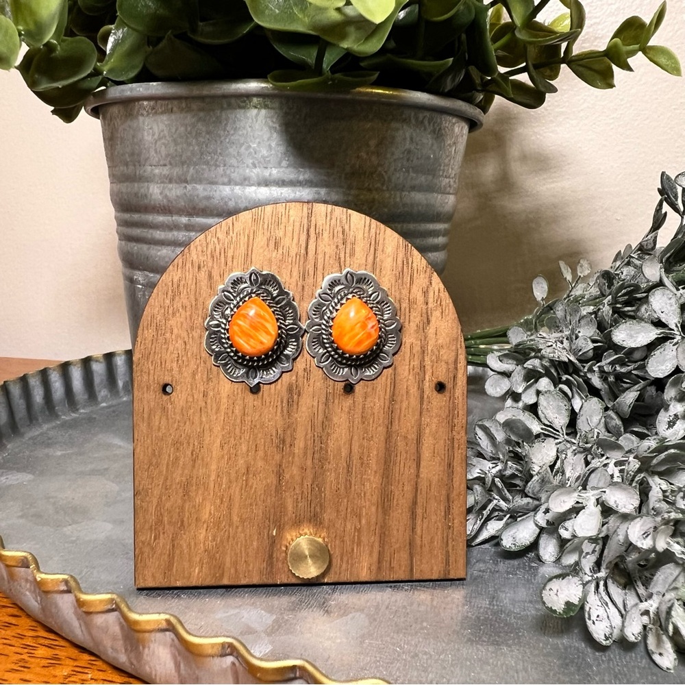 Spiny Oyster Teardrop Statement Stud Earrings | 9… - image 1